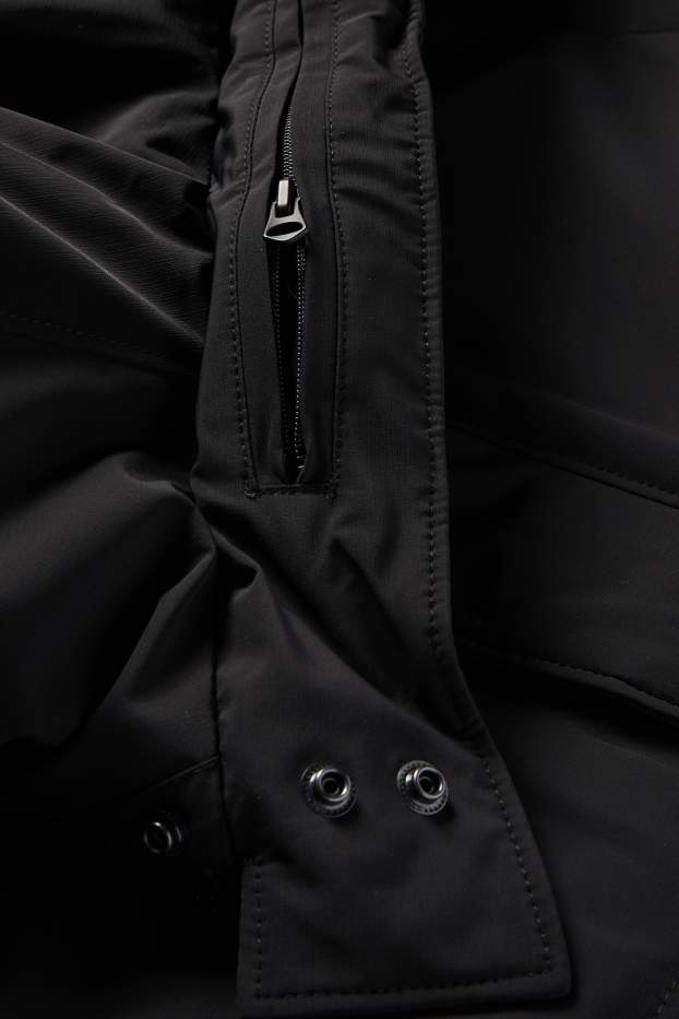 Heren - Mantel met capuchon - gevoerd - zwart