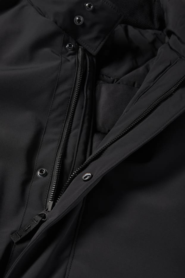 Heren - Mantel met capuchon - gevoerd - zwart