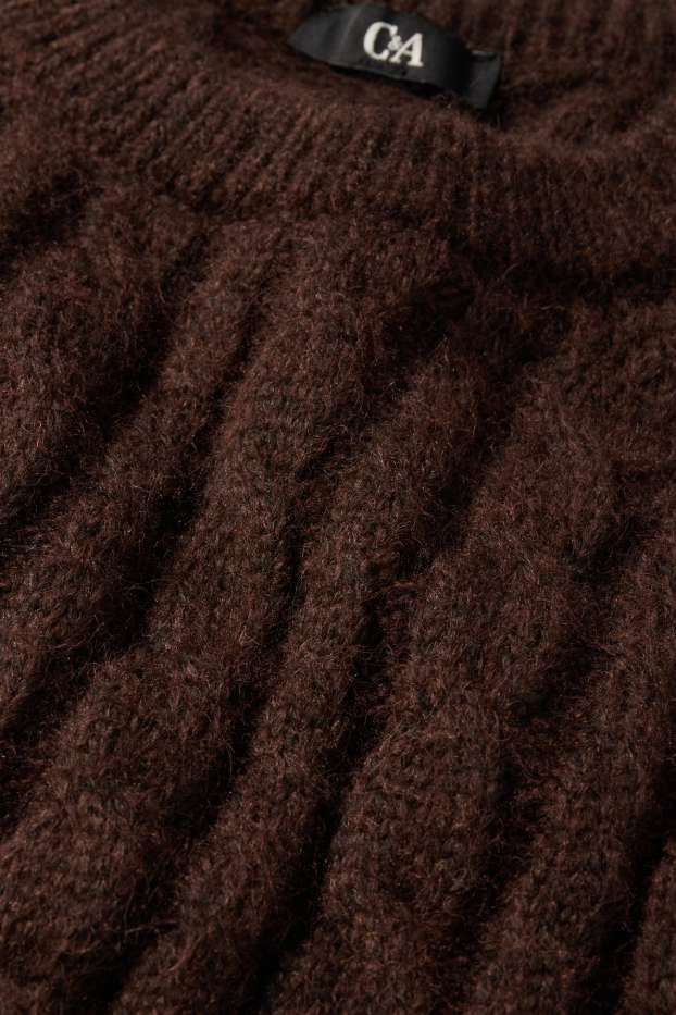 Women - Jumper - cable knit pattern - dark brown