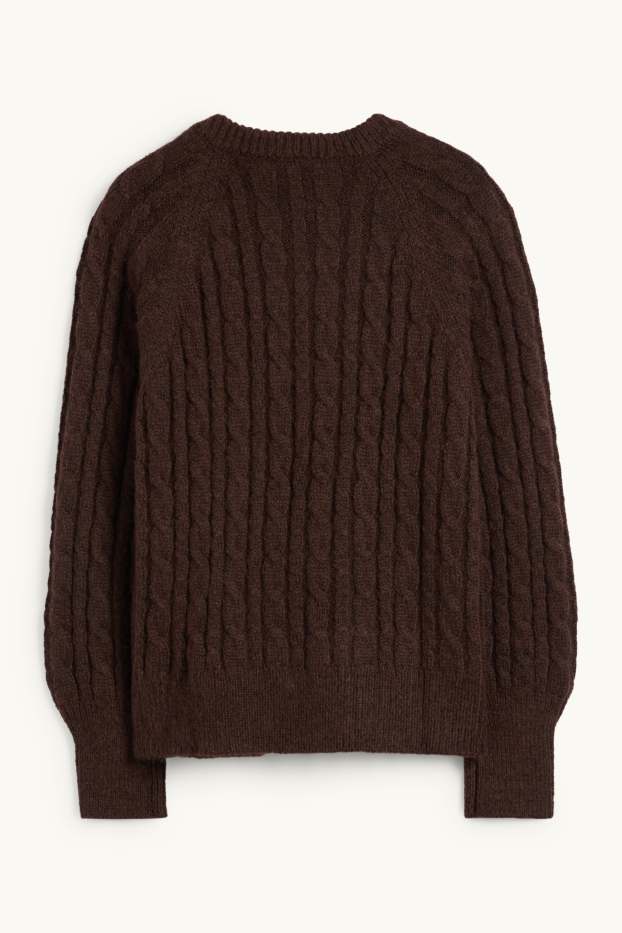 Women - Jumper - cable knit pattern - dark brown
