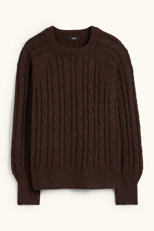 Women - Jumper - cable knit pattern - dark brown