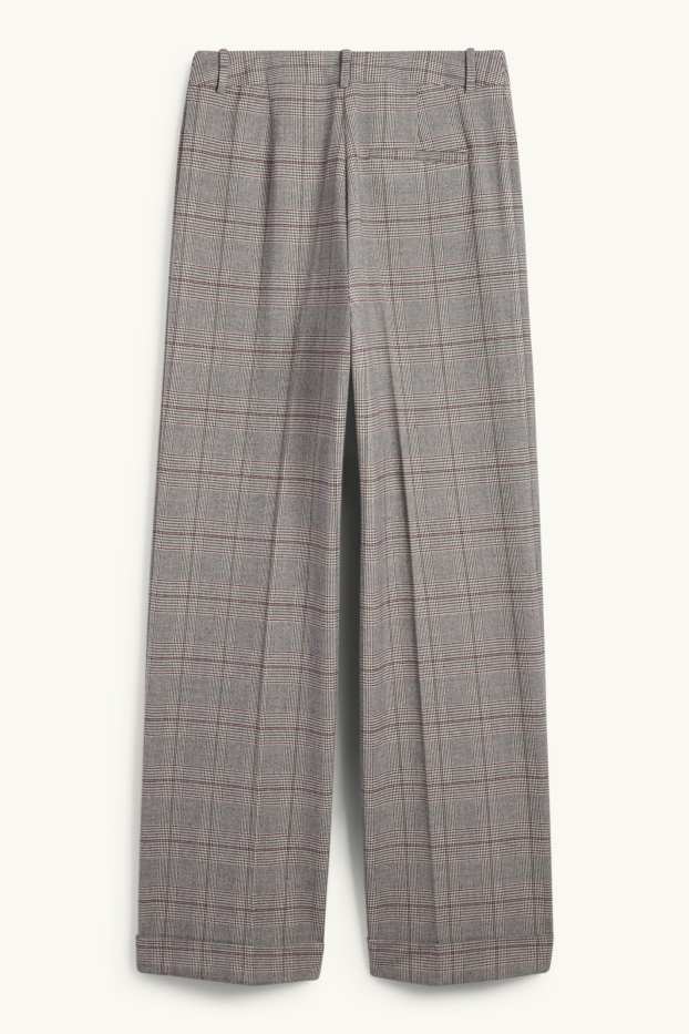 Femei - Pantaloni office - talie înaltă - relaxed fit - în carouri - gri