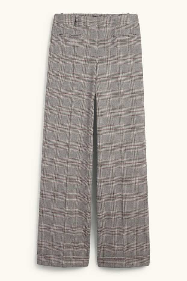 Femei - Pantaloni office - talie înaltă - relaxed fit - în carouri - gri