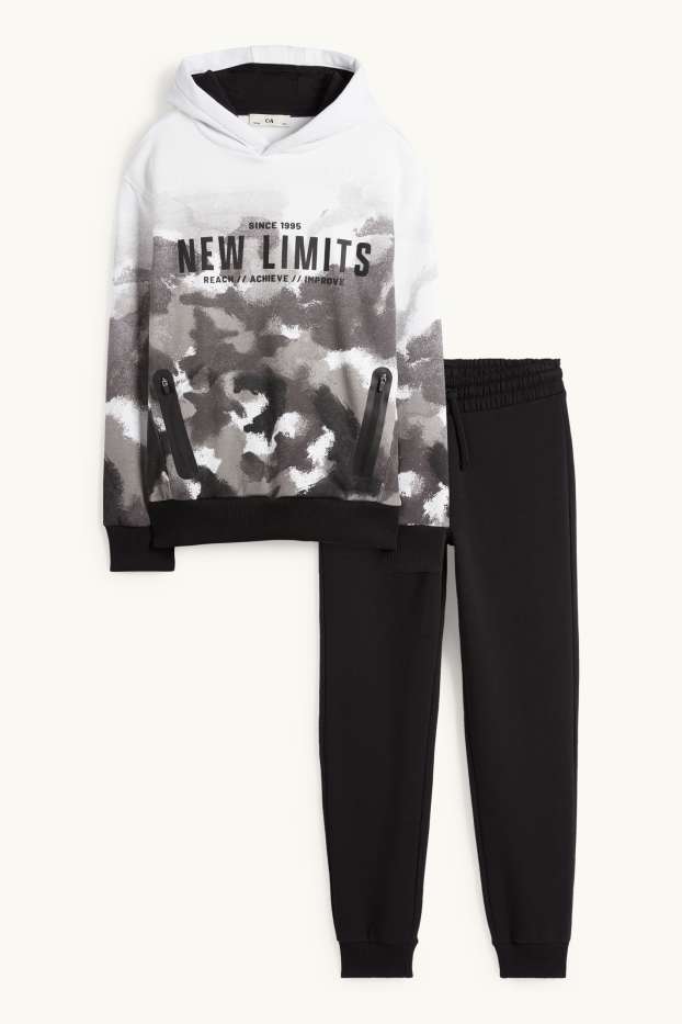 Enfants garçons - Ensemble - sweat à capuche et pantalon de jogging - deux pièces - noir / blanc
