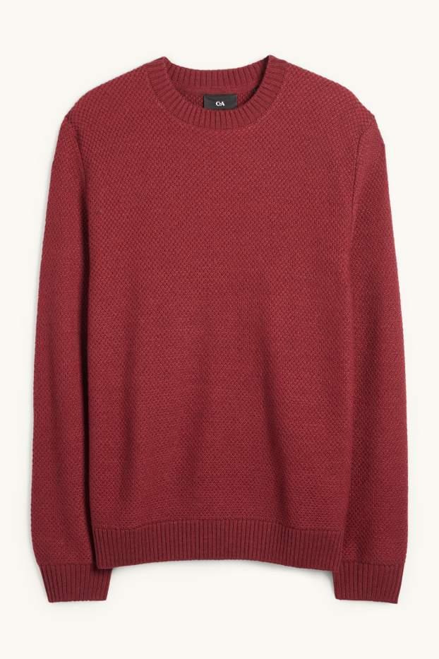 Pánské - Svetr - strukturovaný - tmavočervená