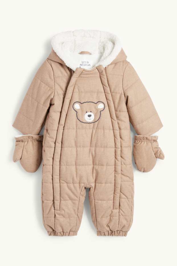 Baby Boys - Teddy bear - baby snowsuit with hood - light brown