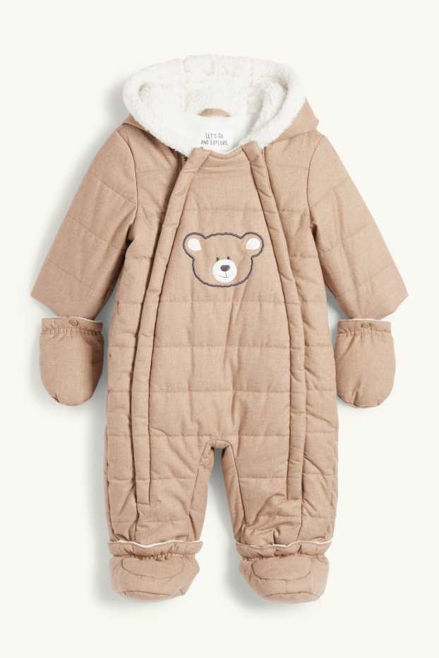 Baby Boys - Teddy bear - baby snowsuit with hood - light brown