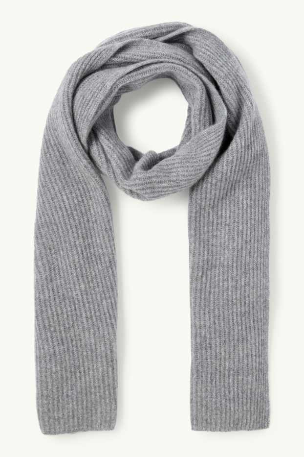 Women - Cashmere scarf - ribbed - gray