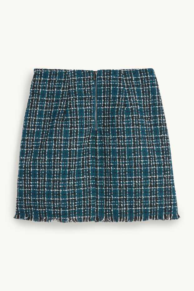 Damen - Bouclé-Minirock - kariert - dunkelgrün