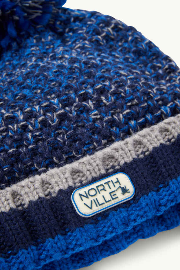 Kinderen: jongens - Muts met pompon - met patroon - met structuur - blauw