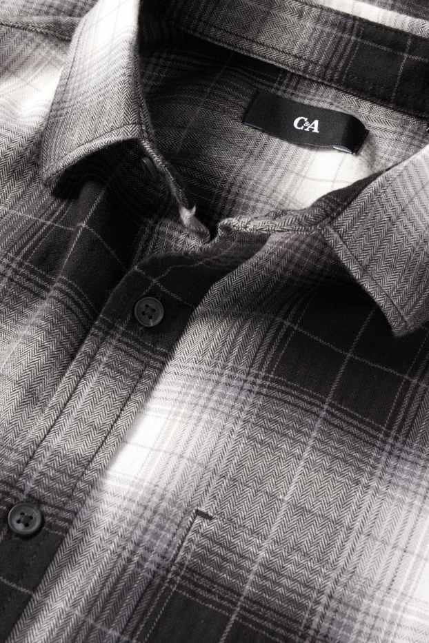 Hommes - Chemise - regular fit - col kent - à carreaux - gris foncé