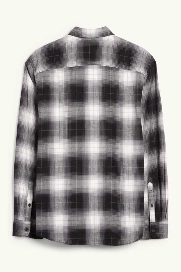 Hommes - Chemise - regular fit - col kent - à carreaux - gris foncé