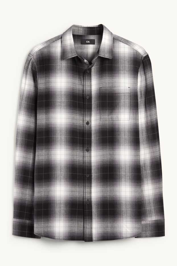 Hommes - Chemise - regular fit - col kent - à carreaux - gris foncé