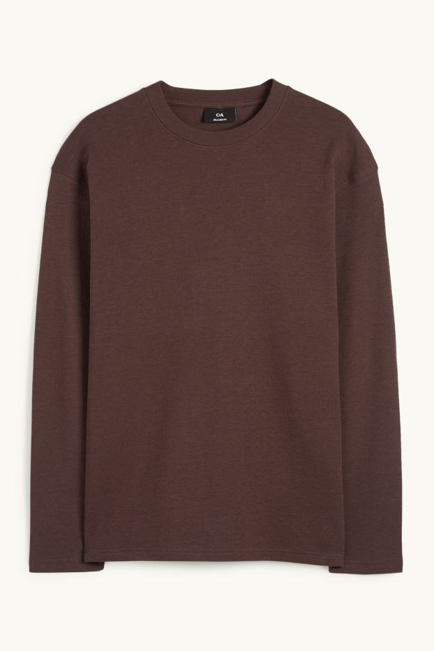 Hommes - Haut à manches longues - texturé - marron foncé