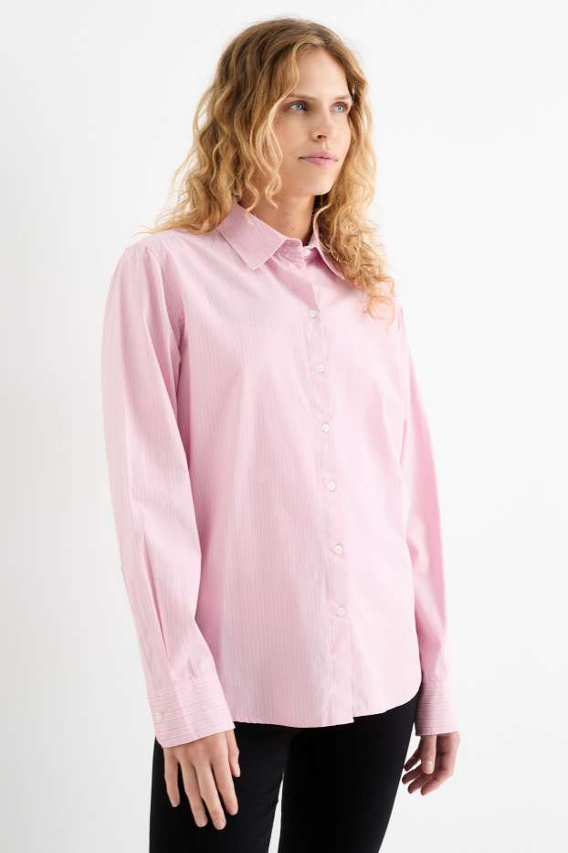 Women - Blouse - striped - rose