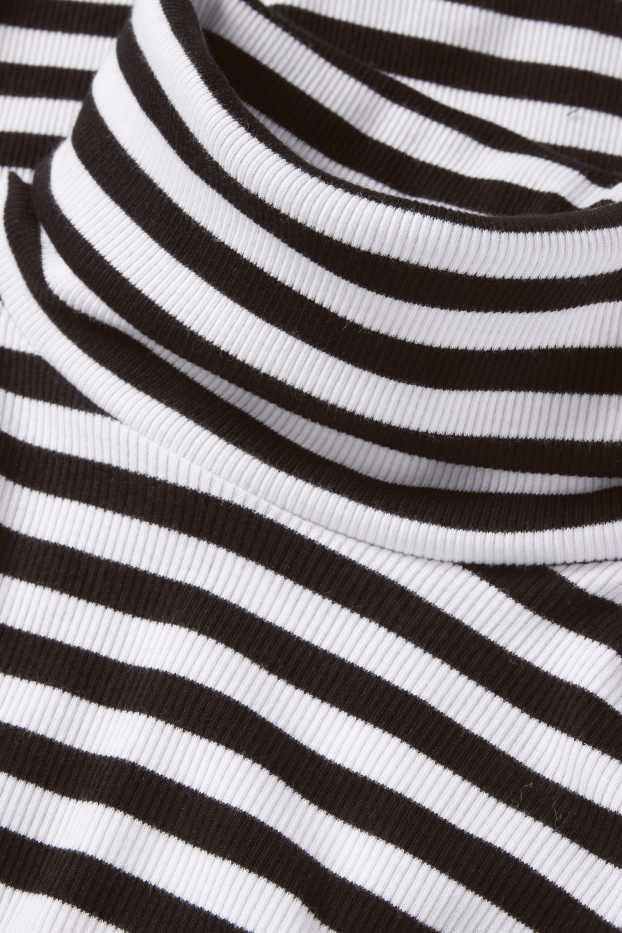Dames - Shirt met rolkraagje - ribstof - met strepen - zwart / wit