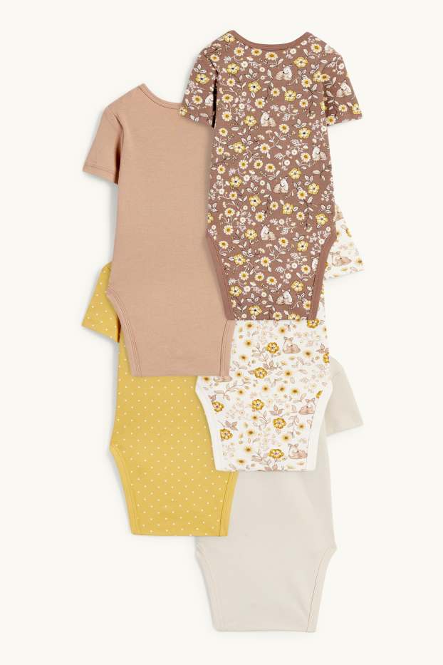 Baby: meisjes - Set van 5 - hertje en bloemetjes - rompertje - bruin