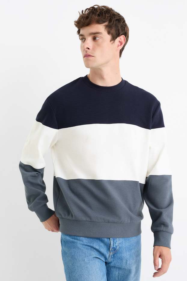 Home - Dessuadora - acanalada - de ratlles - blau fosc / blanc