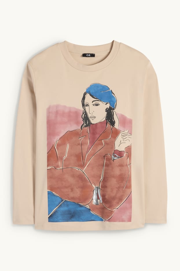 Damen - Langarmshirt - hellbeige