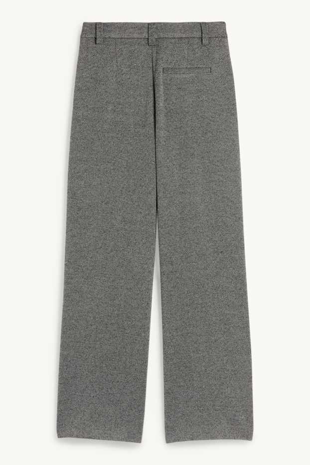 Mujer - Pantalón de jersey - high waist - wide leg - con textura - gris oscuro / blanco