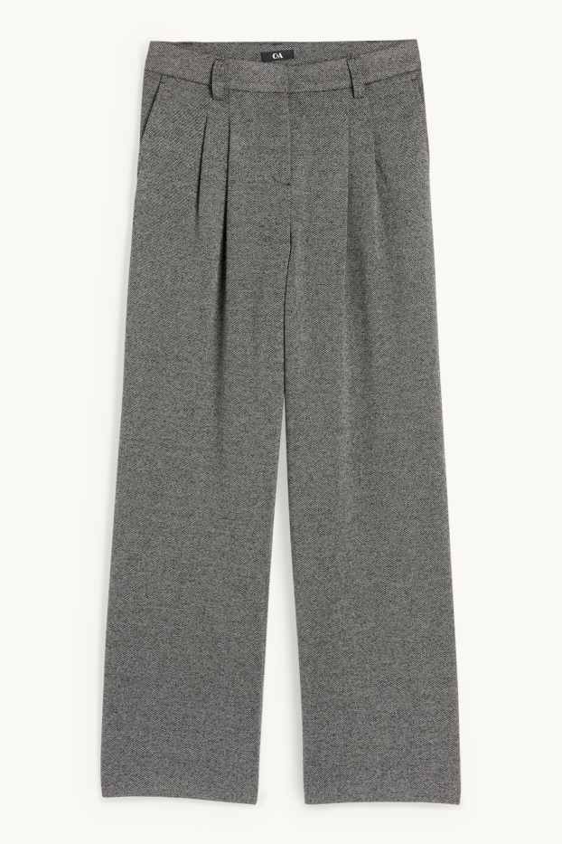 Mujer - Pantalón de jersey - high waist - wide leg - con textura - gris oscuro / blanco