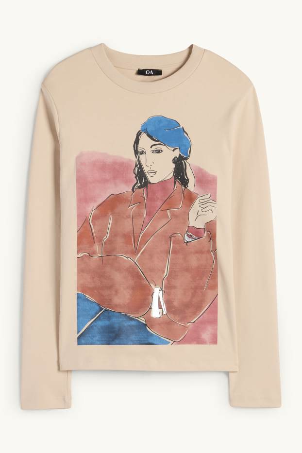 Damen - Langarmshirt - hellbeige