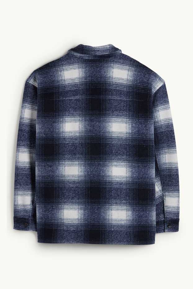 Hommes - Veste-chemise - relaxed fit - col kent - à carreaux - bleu foncé / blanc