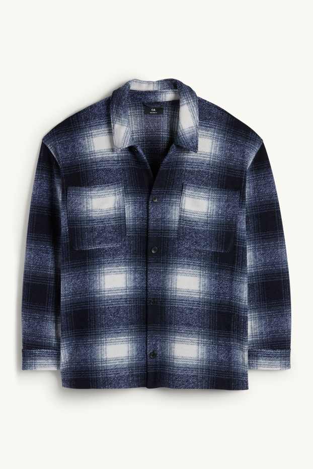 Hommes - Veste-chemise - relaxed fit - col kent - à carreaux - bleu foncé / blanc