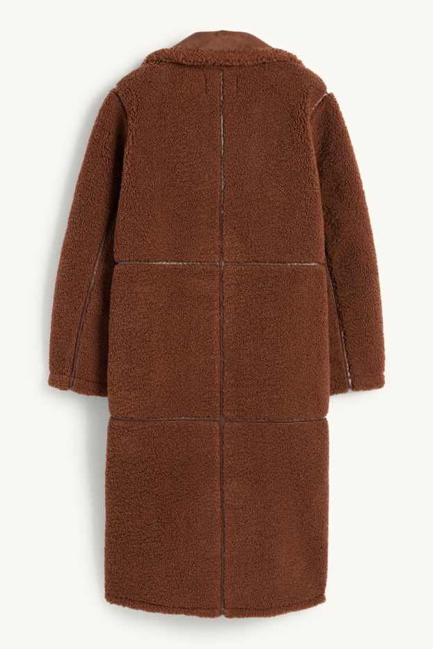 Women - Faux shearling coat - faux leather - brown