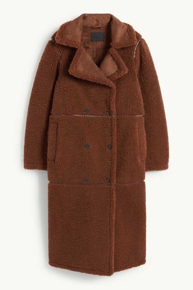 Women - Faux shearling coat - faux leather - brown