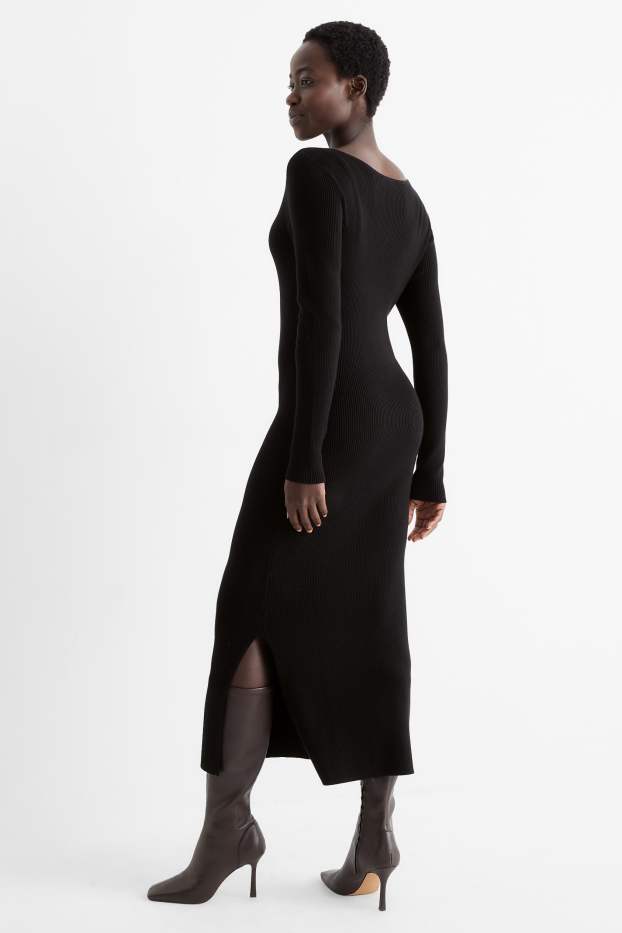 Women - Bodycon dress - ribbed - black