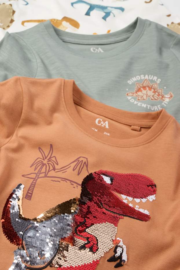 Children Boys - Multipack of 3 - dinosaur - long sleeve top - orange