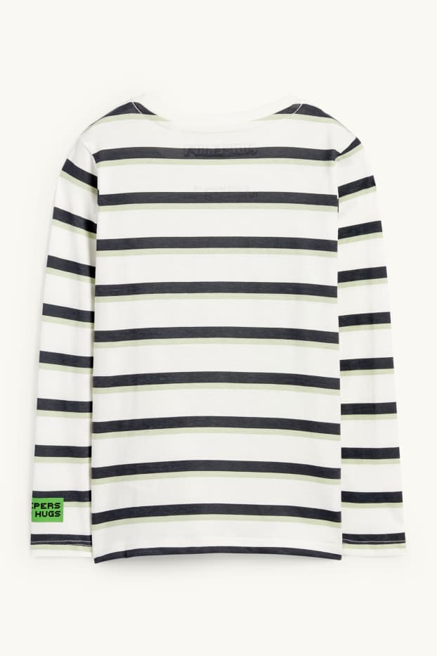 Kinderen: jongens - Minecraft - longsleeve - gestreept - wit / groen