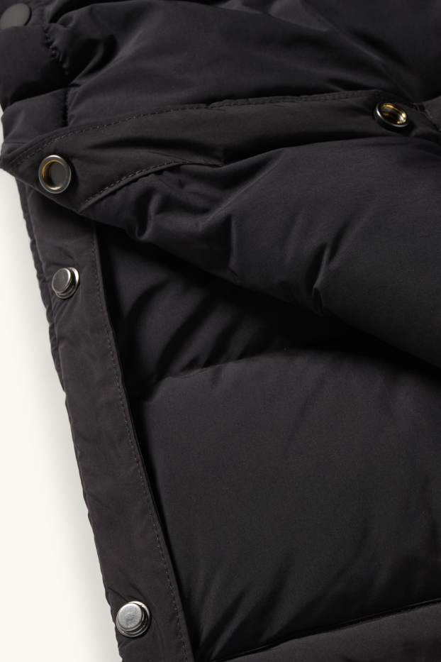 Dames - Mantel met stiksels en capuchon - waterafstotend - zwart