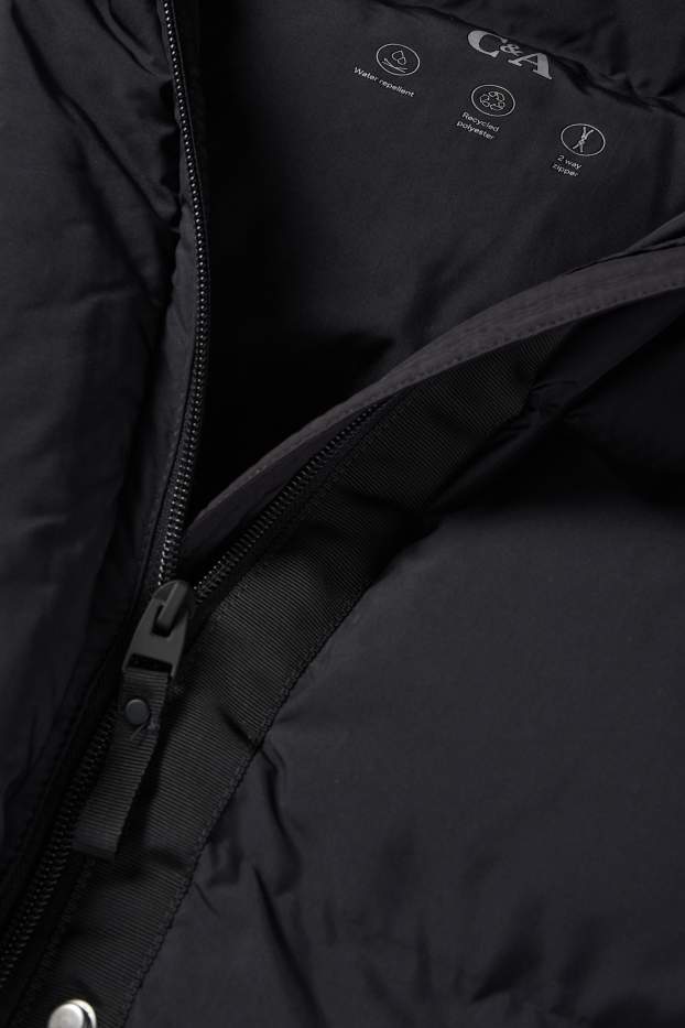 Dames - Mantel met stiksels en capuchon - waterafstotend - zwart