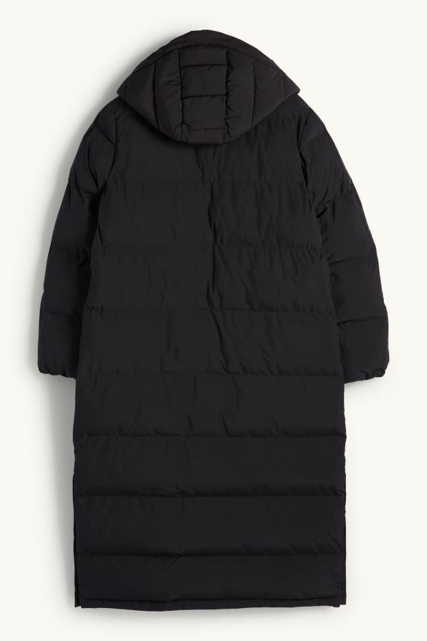 Dames - Mantel met stiksels en capuchon - waterafstotend - zwart