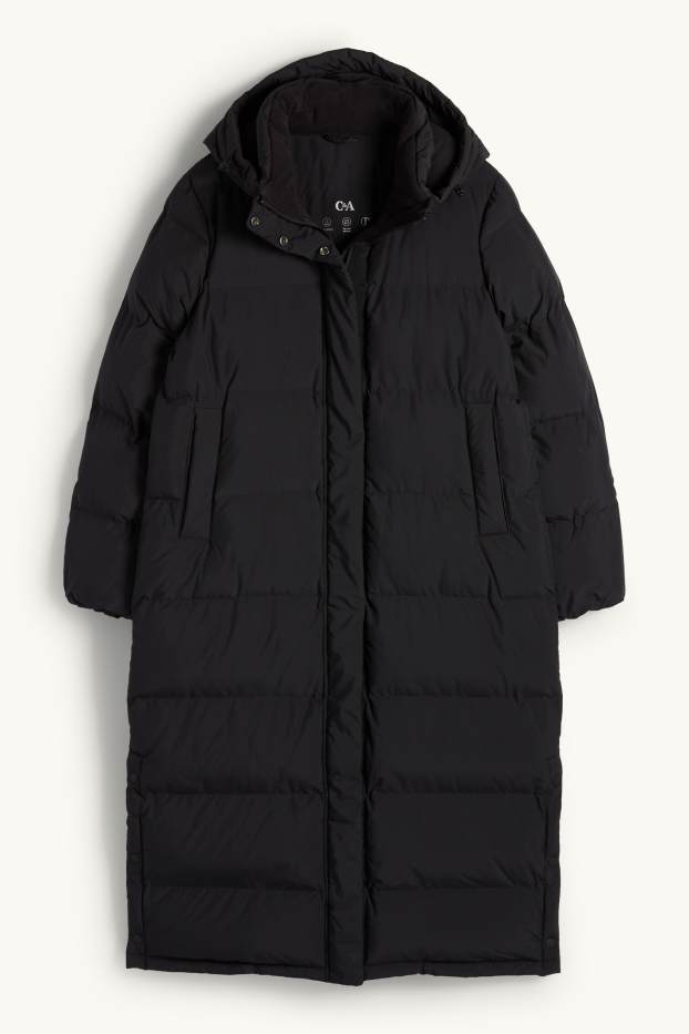 Dames - Mantel met stiksels en capuchon - waterafstotend - zwart