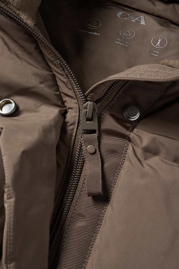 Dames - Mantel met stiksels en capuchon - waterafstotend - bruin