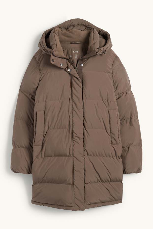 Dames - Mantel met stiksels en capuchon - waterafstotend - bruin