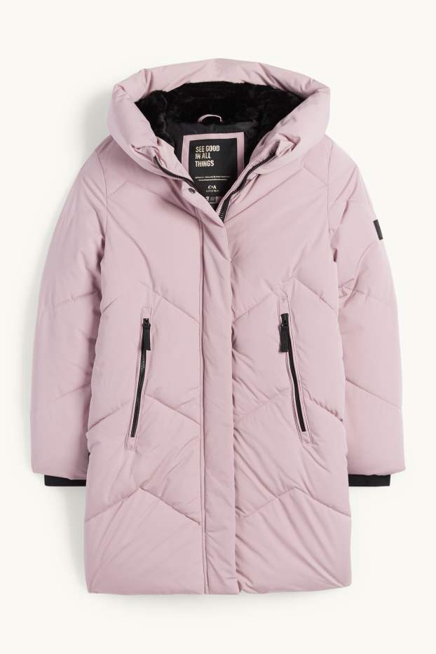 Děti - dívky - Prošívaný kabát s kapucí - z vodoodpudivého materiálu - růžová