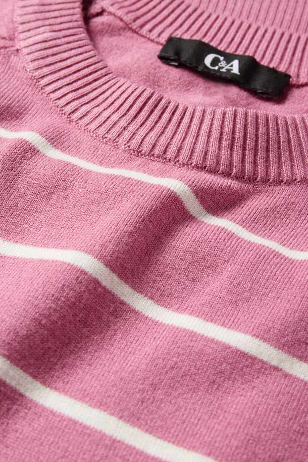 Women - Fine knit jumper - striped - pink