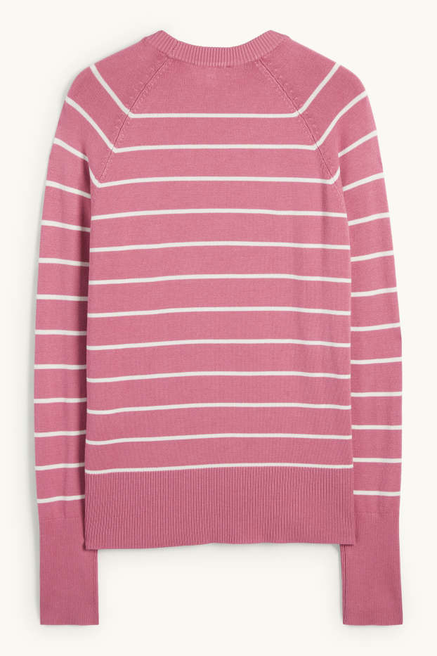 Women - Fine knit jumper - striped - pink