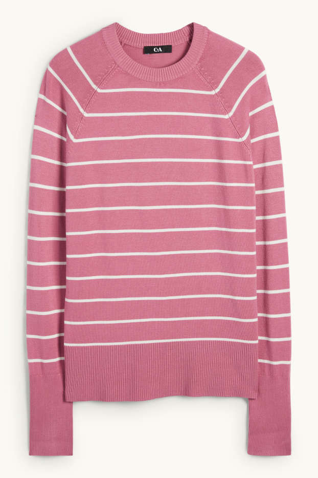 Women - Fine knit jumper - striped - pink