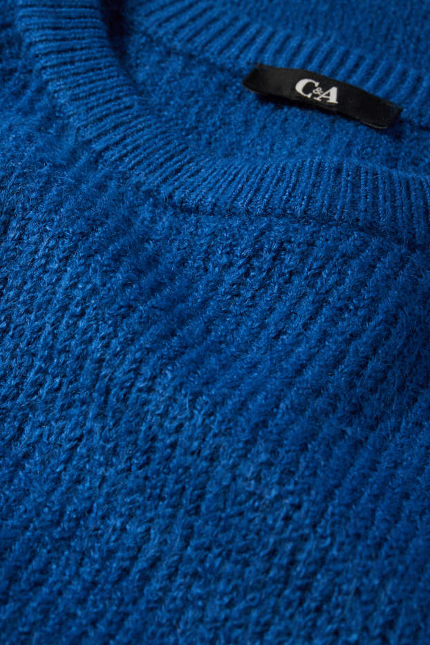 Women - Knitted dress - ribbed - blue