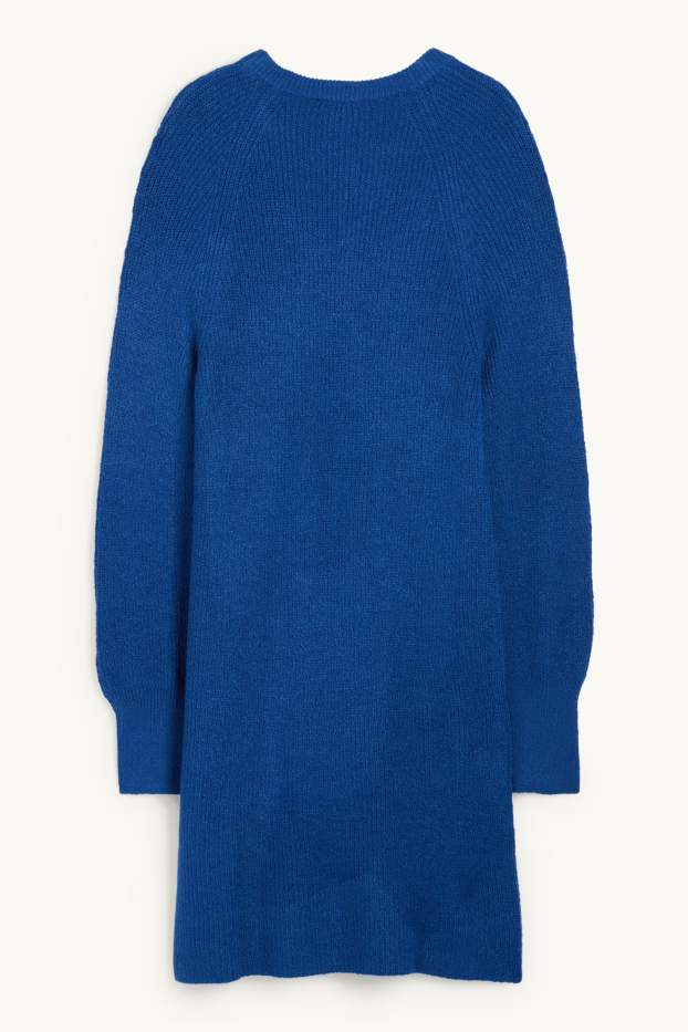 Women - Knitted dress - ribbed - blue