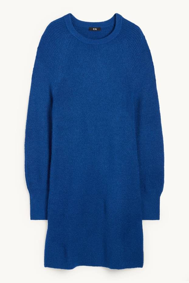 Women - Knitted dress - ribbed - blue