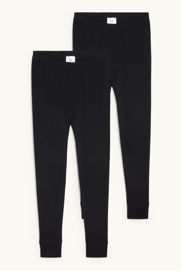 Uomo - Confezione da 2 - calzamaglia intima - a coste fini - nero