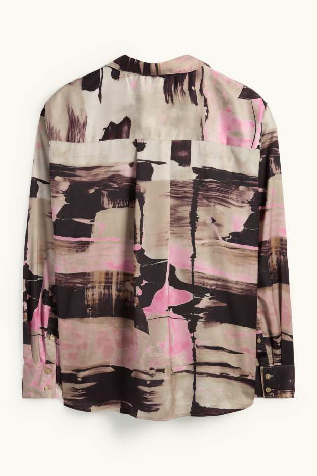 Femmes - Chemisier en satin - à motif - beige / marron