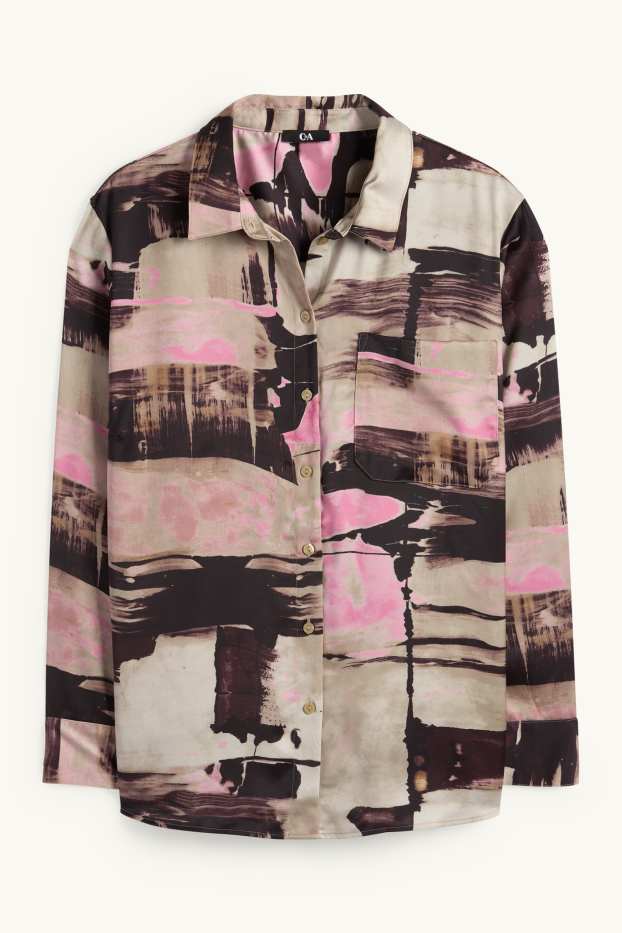 Femmes - Chemisier en satin - à motif - beige / marron