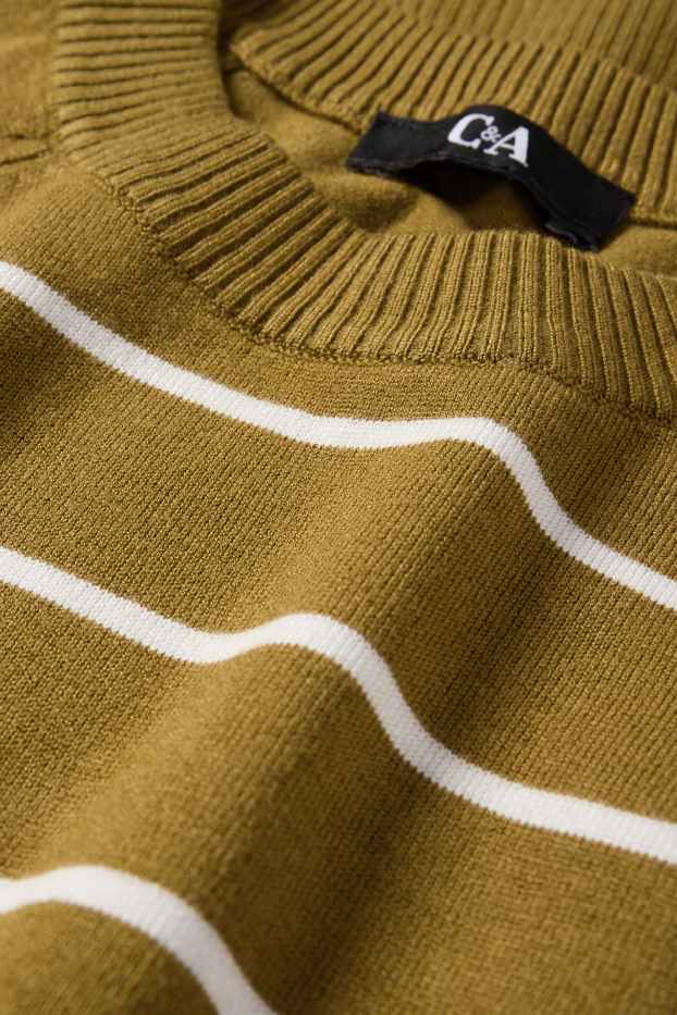 Femei - Pulover din tricot fin - cu dungi - galben muștar